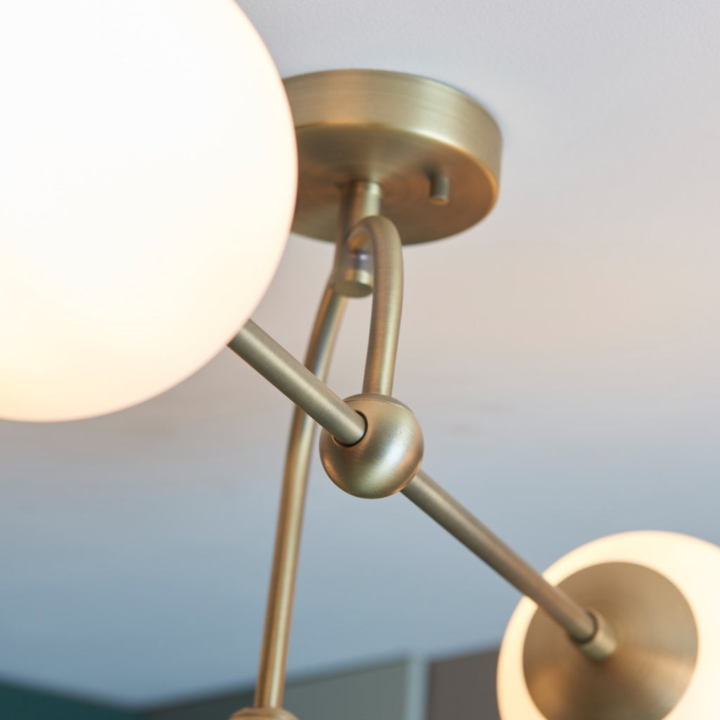 Novena Sobrado 4 Light Semi Flush Ceiling Light Opal Glass Antique Brass