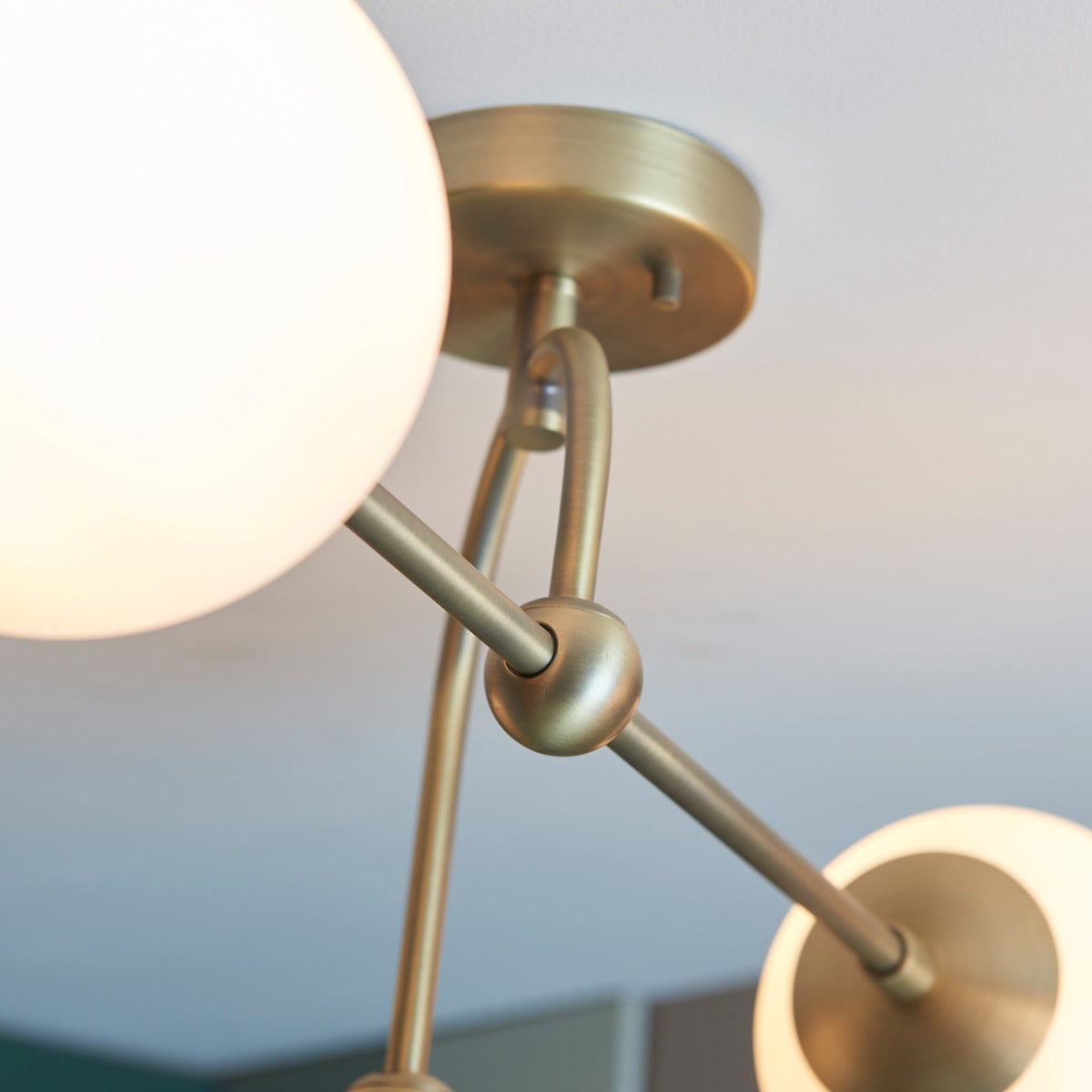 Novena Sobrado 4 Light Semi Flush Ceiling Light Opal Glass Antique Brass