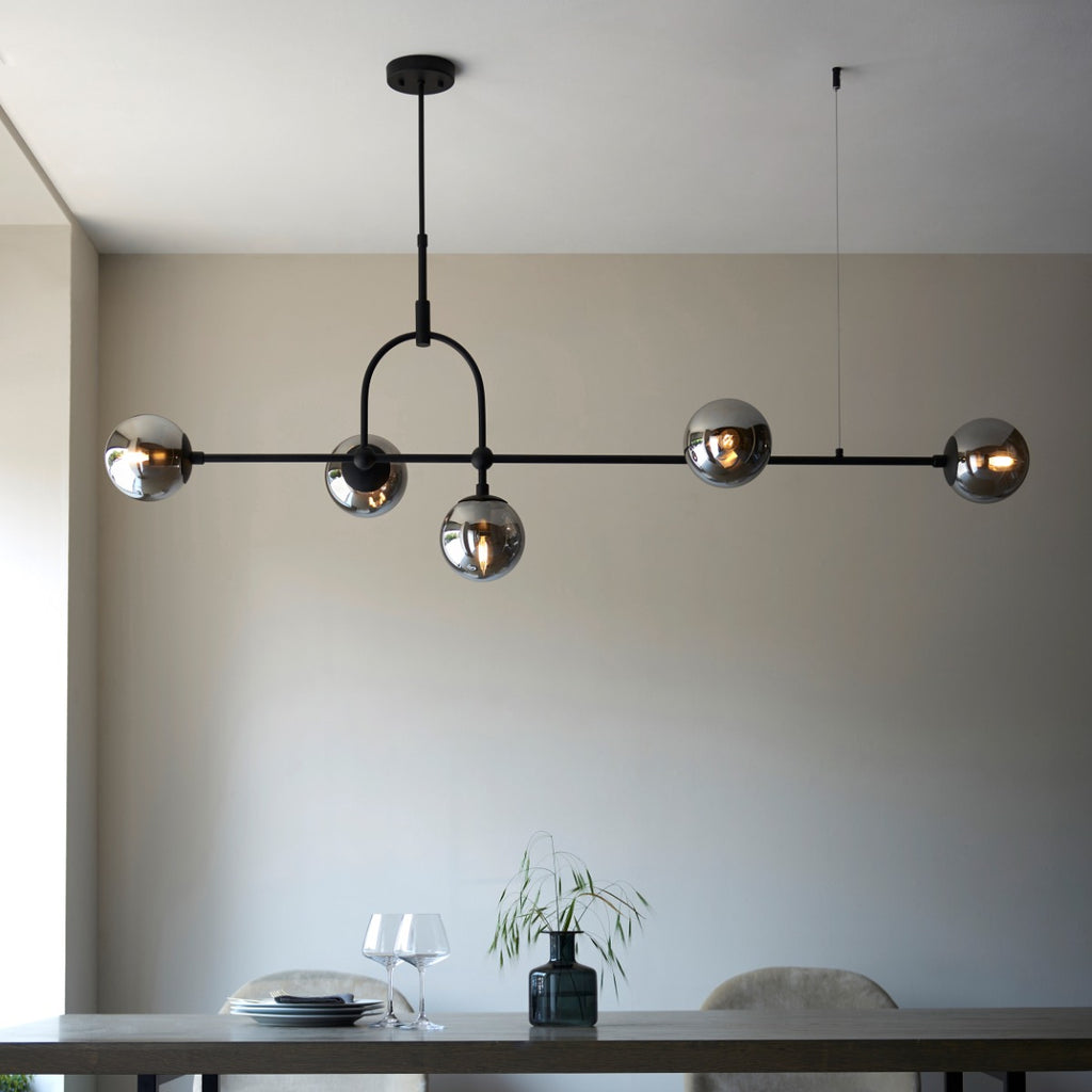 Novena Sobrado 5 Light Linear Pendant Light Matt Black Smoked Mirror Glass