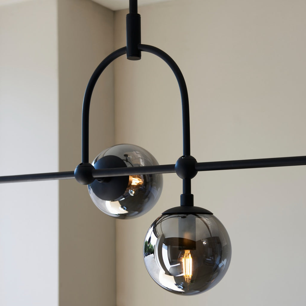 Novena Sobrado 5 Light Linear Pendant Light Matt Black Smoked Mirror Glass