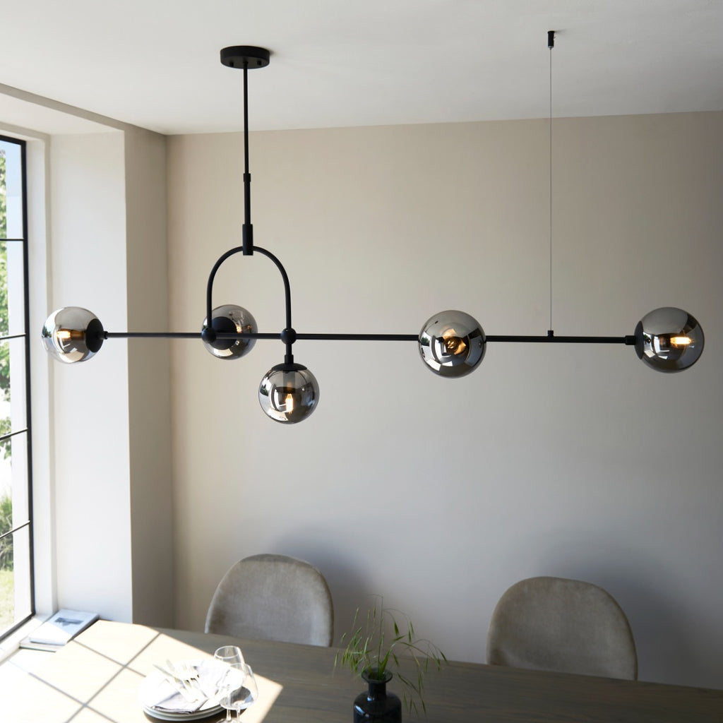 Novena Sobrado 5 Light Linear Pendant Light Matt Black Smoked Mirror Glass