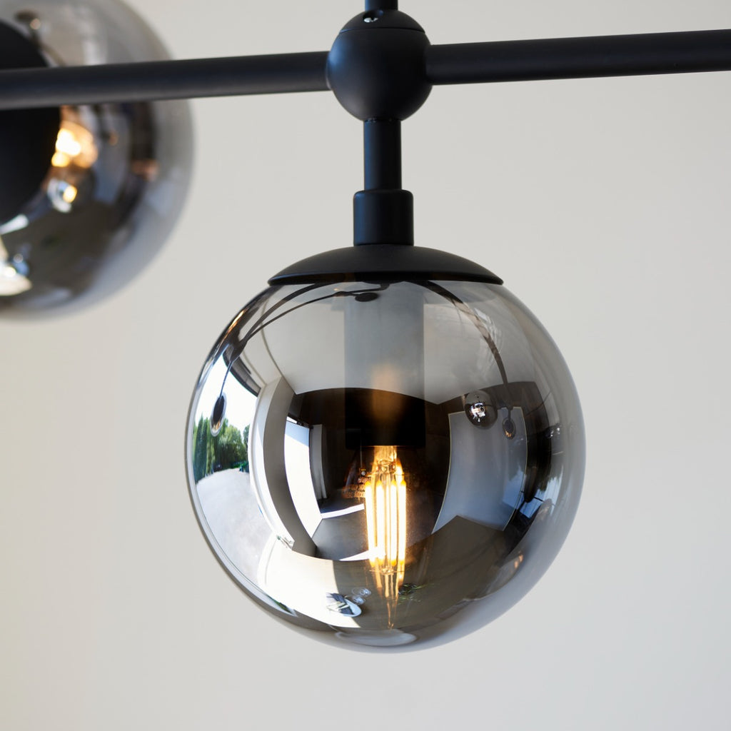 Novena Sobrado 5 Light Linear Pendant Light Matt Black Smoked Mirror Glass