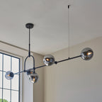 Novena Sobrado 5 Light Linear Pendant Light Matt Black Smoked Mirror Glass