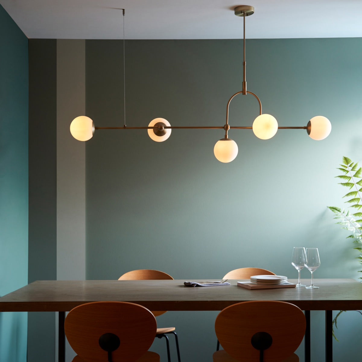 Novena Sobrado 5 Light Linear Pendant Light Opal Glass Antique Brass