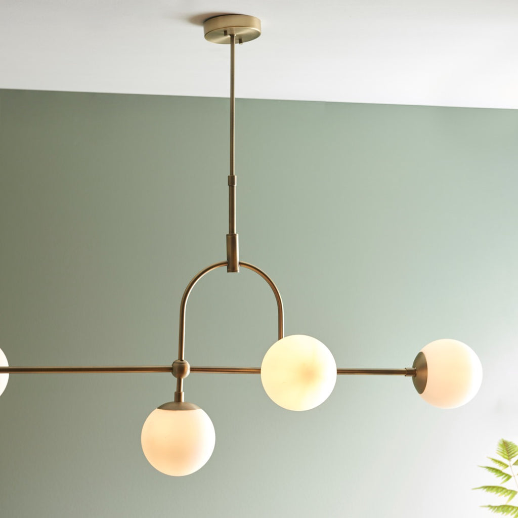 Novena Sobrado 5 Light Linear Pendant Light Opal Glass Antique Brass