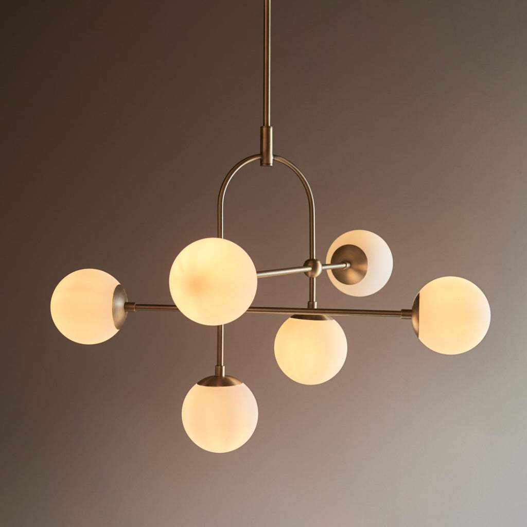 Novena Sobrado 6 Light Pendant Light Antique Brass Opal Glass