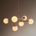 Novena Sobrado 6 Light Pendant Light Antique Brass Opal Glass