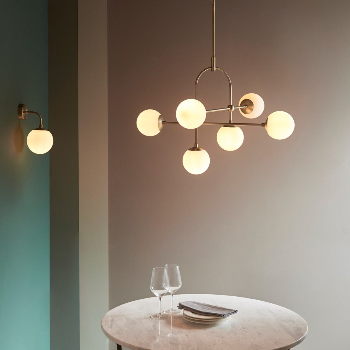 Novena Sobrado 6 Light Pendant Light Antique Brass Opal Glass