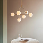 Novena Sobrado 6 Light Pendant Light Antique Brass Opal Glass