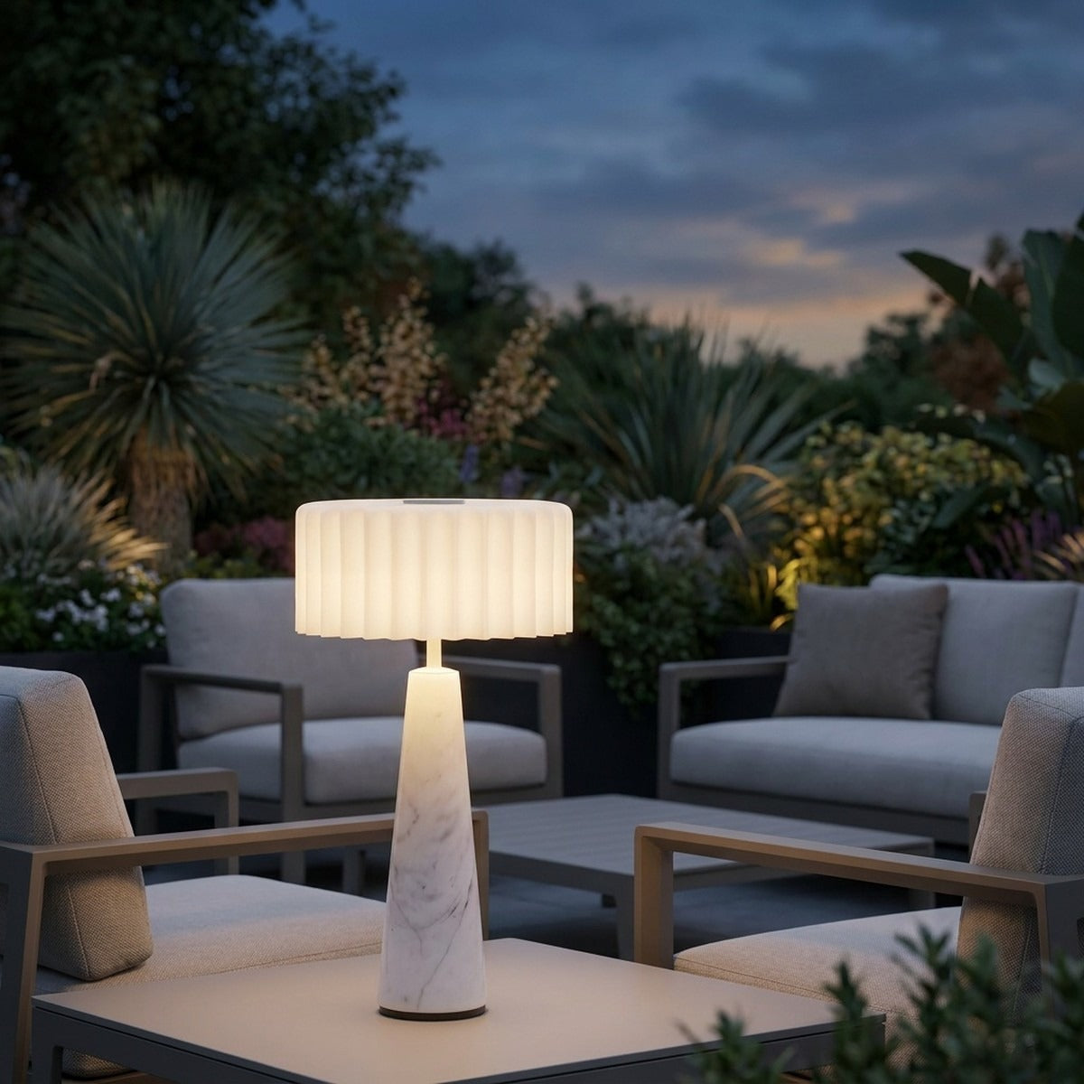 Novena Solido Cordless Rechargeable Table Lamp, White Marble