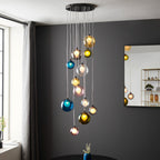 Novena Soutelo 12 Light Pendant Light Multi Coloured Glass in Black Chrome Plate