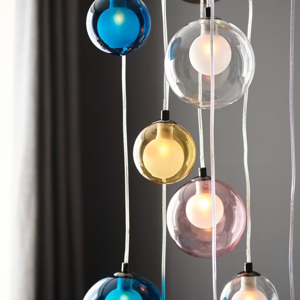Novena Soutelo 12 Light Pendant Light Multi Coloured Glass in Black Chrome Plate