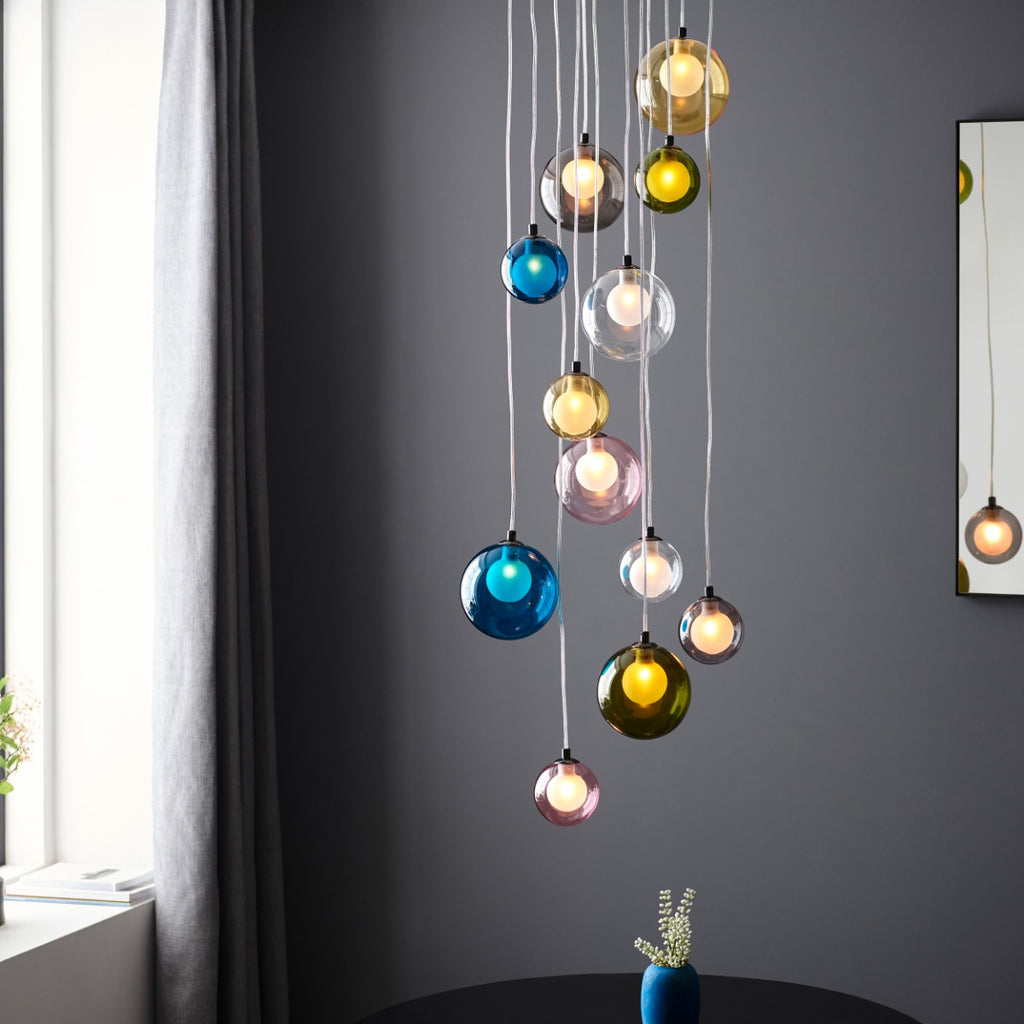 Novena Soutelo 12 Light Pendant Light Multi Coloured Glass in Black Chrome Plate