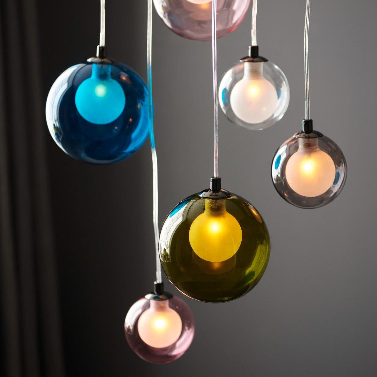 Novena Soutelo 12 Light Pendant Light Multi Coloured Glass in Black Chrome Plate