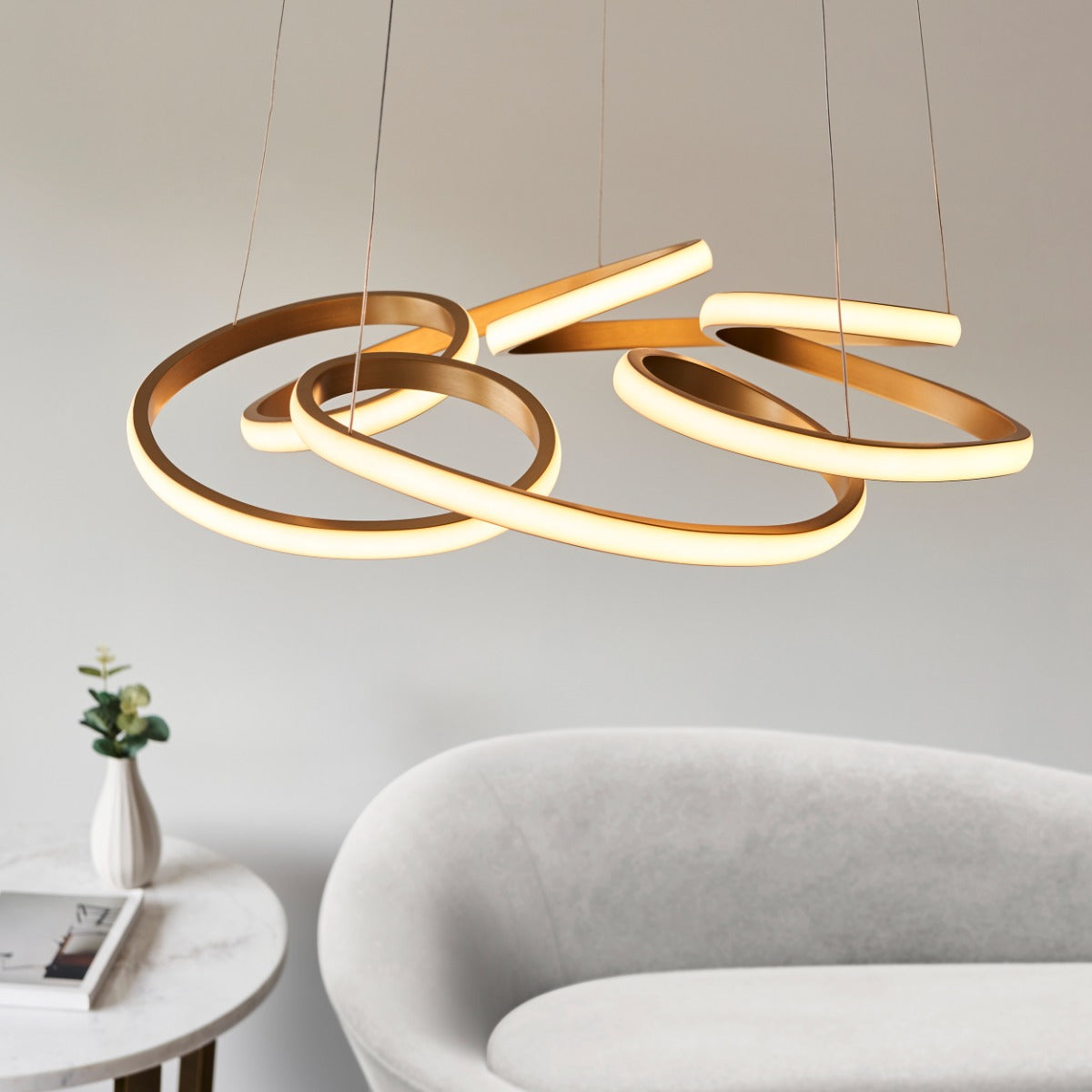 Novena Tamega 1 Light Pendant Light Satin Gold Paint White Silicone