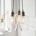 Novena Tarn 3 Light Cluster Pendant in Antique Brass with Clear Glass Shades