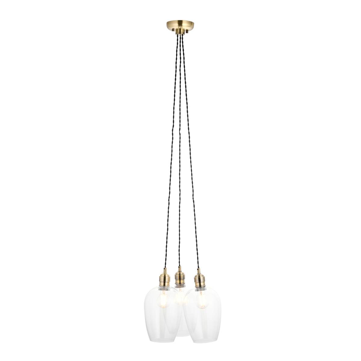 Novena Tarn 3 Light Cluster Pendant in Antique Brass with Clear Glass Shades