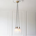 Novena Tarn 3 Light Cluster Pendant in Antique Brass with Clear Ribbed Glass Shades