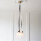 Novena Tarn 3 Light Cluster Pendant in Antique Brass with Clear Ribbed Glass Shades