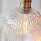 Novena Tarn 3 Light Cluster Pendant in Antique Brass with Clear Ribbed Glass Shades