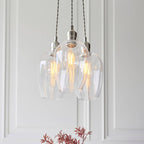 Novena Tarn 3 Light Cluster Pendant in Bright Nickel with Clear Glass Shades
