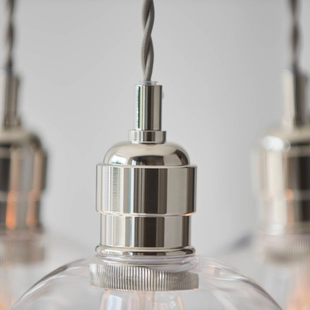 Novena Tarn 3 Light Cluster Pendant in Bright Nickel with Clear Glass Shades