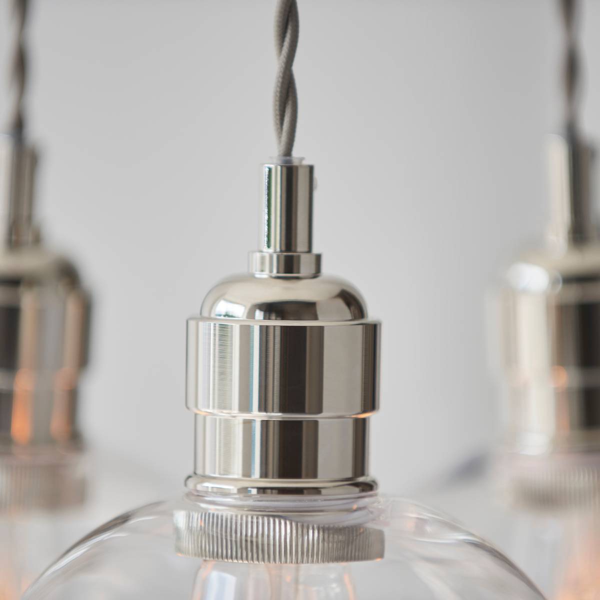 Novena Tarn 3 Light Cluster Pendant in Bright Nickel with Clear Glass Shades