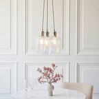 Novena Tarn 3 Light Cluster Pendant in Bright Nickel with Clear Glass Shades