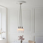 Novena Tarn 3 Light Cluster Pendant in Bright Nickel with Clear Ribbed Glass Shades