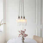 Novena Tarn 3 Light Cluster Pendant in Bright Nickel with Clear Ribbed Glass Shades