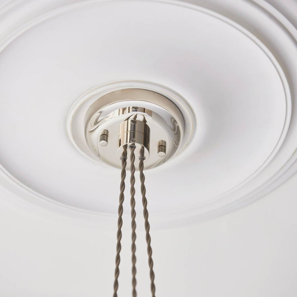 Novena Tarn 3 Light Cluster Pendant in Bright Nickel with Clear Ribbed Glass Shades