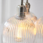Novena Tarn 3 Light Cluster Pendant in Bright Nickel with Clear Ribbed Glass Shades