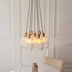 Novena Tarn 7 Light Cluster Pendant Antique Brass with Clear Ribbed Glass Shades