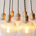 Novena Tarn 7 Light Cluster Pendant Antique Brass with Clear Ribbed Glass Shades