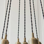 Novena Tarn 7 Light Cluster Pendant Antique Brass with Clear Ribbed Glass Shades