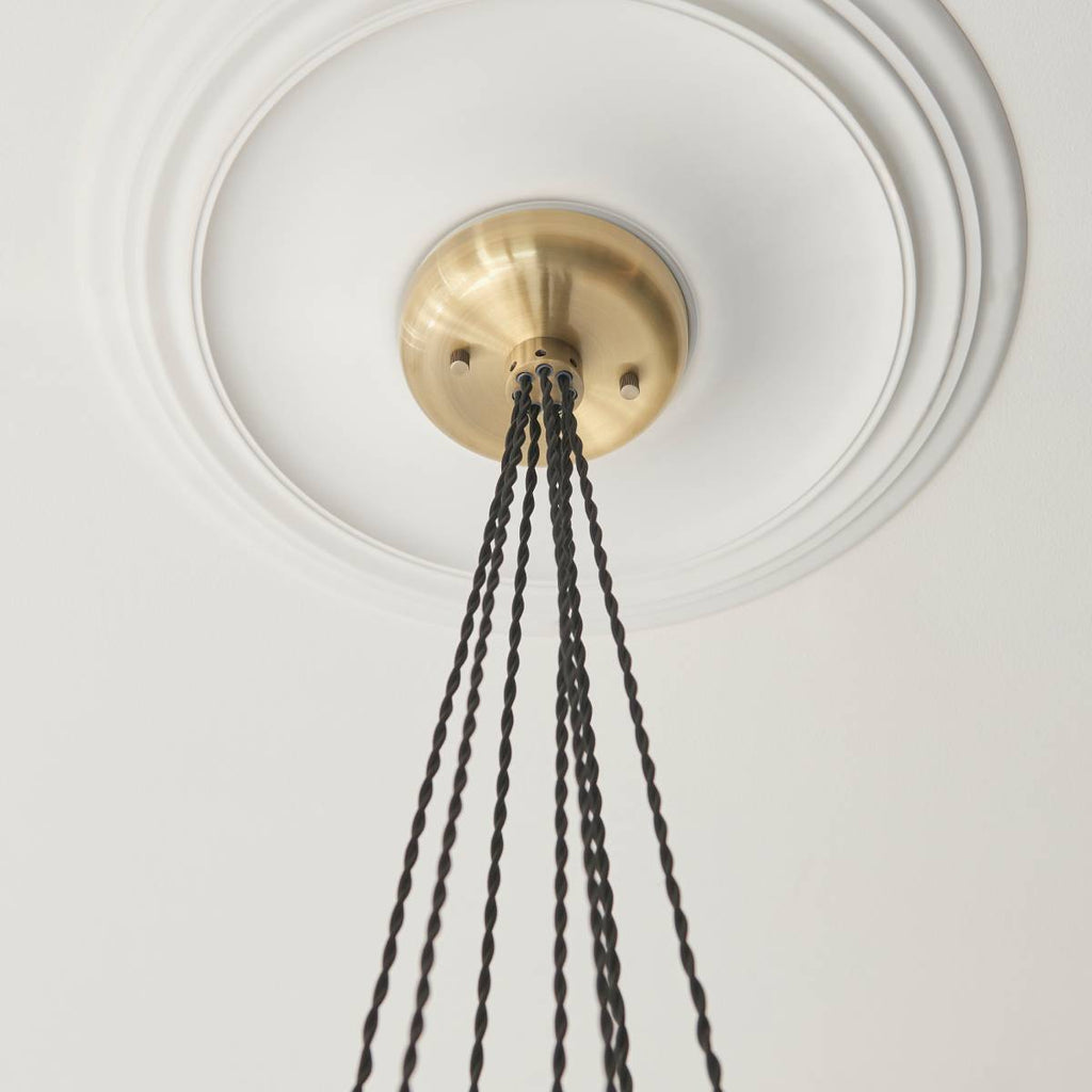 Novena Tarn 7 Light Cluster Pendant in Antique Brass with Clear Glass Shades