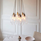 Novena Tarn 7 Light Cluster Pendant in Bright Nickel with Clear Glass Shades