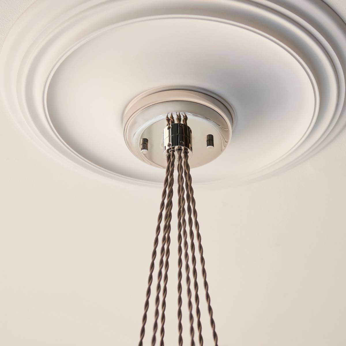 Novena Tarn 7 Light Cluster Pendant in Bright Nickel with Clear Glass Shades
