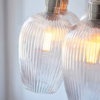 Novena Tarn 7 Light Cluster Pendant in Bright Nickel with Clear Ribbed Glass Shades