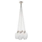 Novena Tarn 7 Light Cluster Pendant in Bright Nickel with Clear Ribbed Glass Shades