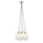 Novena Tarn 7 Light Cluster Pendant in Bright Nickel with Clear Ribbed Glass Shades