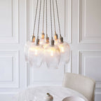 Novena Tarn 7 Light Cluster Pendant in Bright Nickel with Clear Ribbed Glass Shades