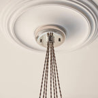 Novena Tarn 7 Light Cluster Pendant in Bright Nickel with Clear Ribbed Glass Shades