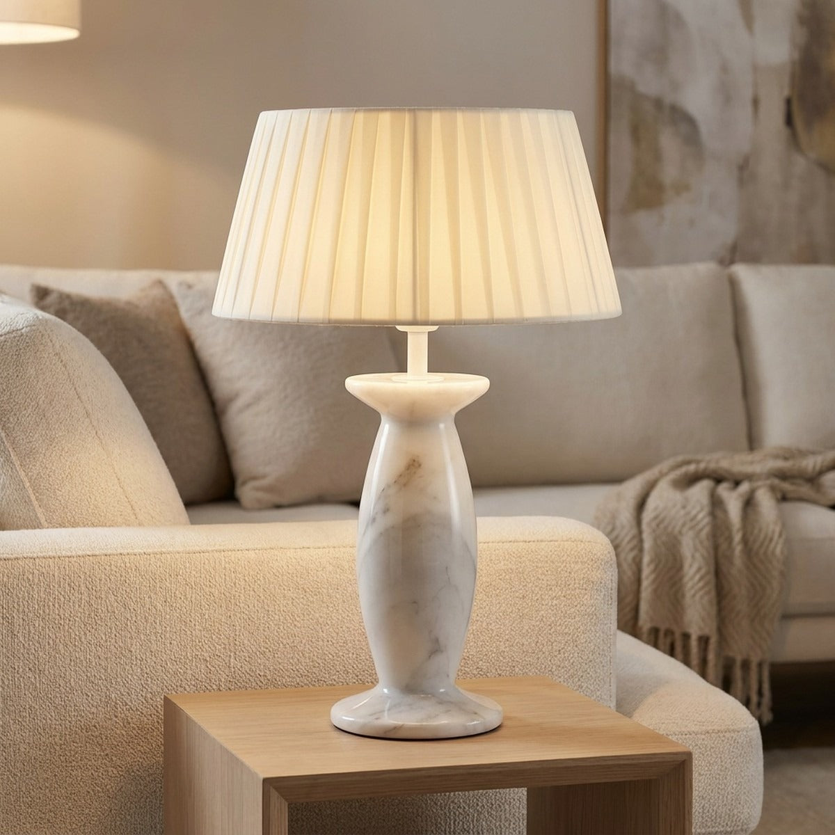Novena Tocca Cordless Rechargeable Table Lamp, White Marble