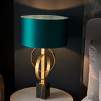 Novena Tome 1 Light Table Lamp Antique Gold Leaf Teal Satin Fabric
