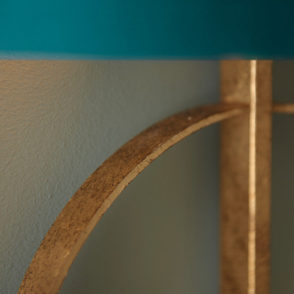Novena Tome 1 Light Wall Light Antique Gold Leaf Teal Satin Fabric