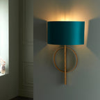 Novena Tome 1 Light Wall Light Antique Gold Leaf Teal Satin Fabric