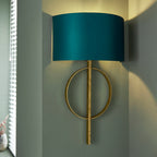 Novena Tome 1 Light Wall Light Antique Gold Leaf Teal Satin Fabric