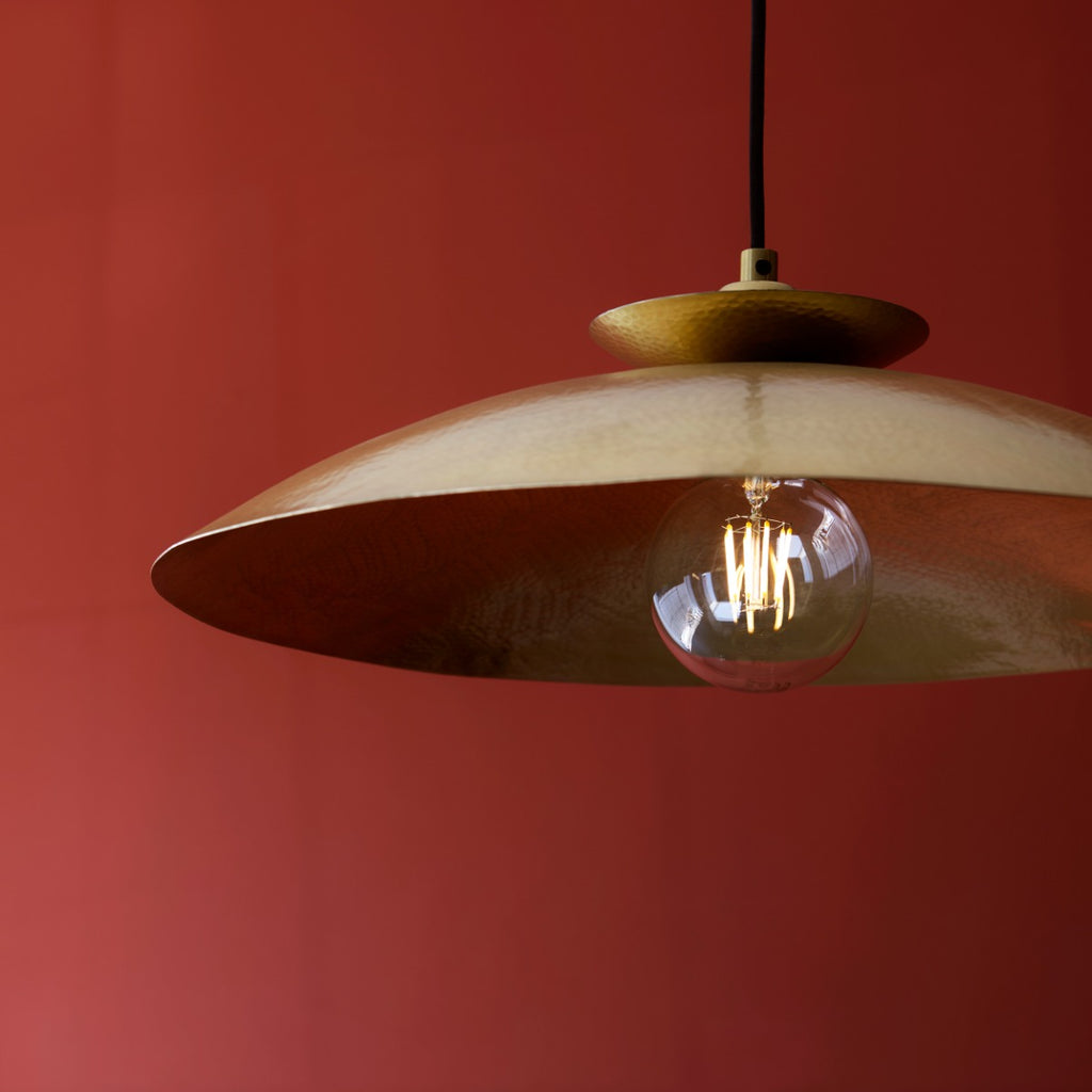 Novena Tramagi 1 Light Pendant Light Hammered Brass Brass Plate