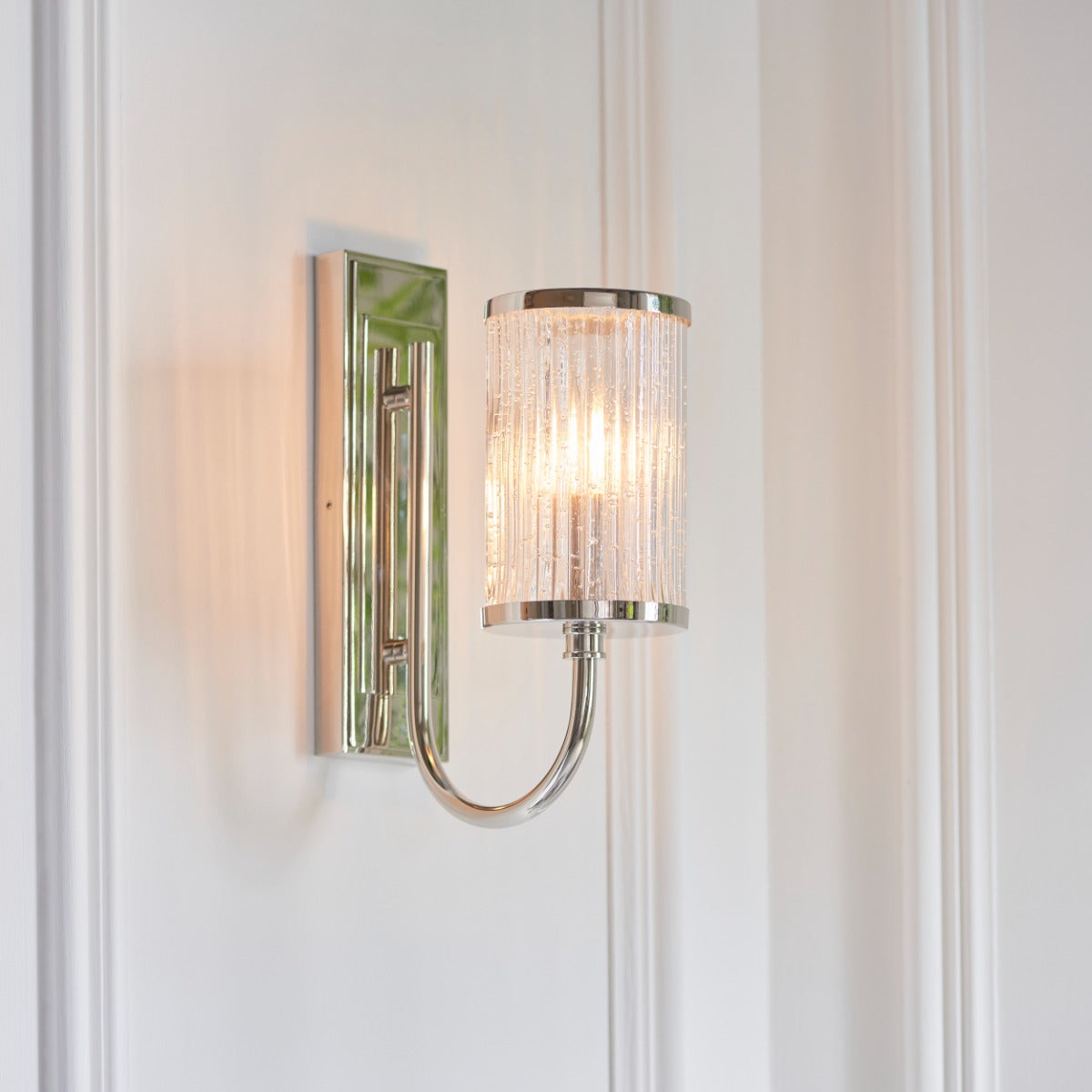 Novena Tramagi 1 Light Wall Light Ribbed Bubble Glass Bright Nickel Plate